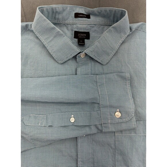 J Crew Shirt Mens XL Blue Green Micro Check Ludlow Slim Fit Button Down Casual - Picture 1 of 9